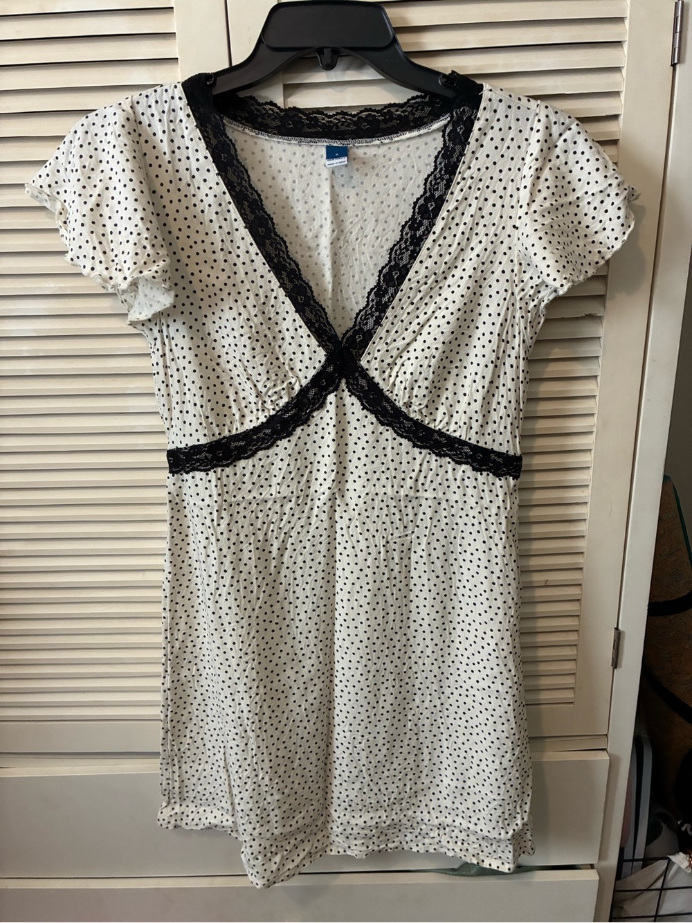 Old Navy White Mini Dress with Black Polka Dots and Lace Trim